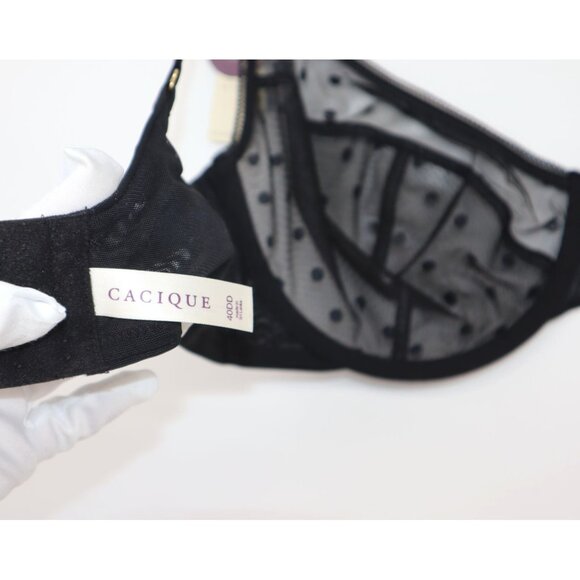 Cacique Black Sheer Polka Dot Full Coverage Bra 40D Adjustable Straps Underwire - Picture 6 of 6